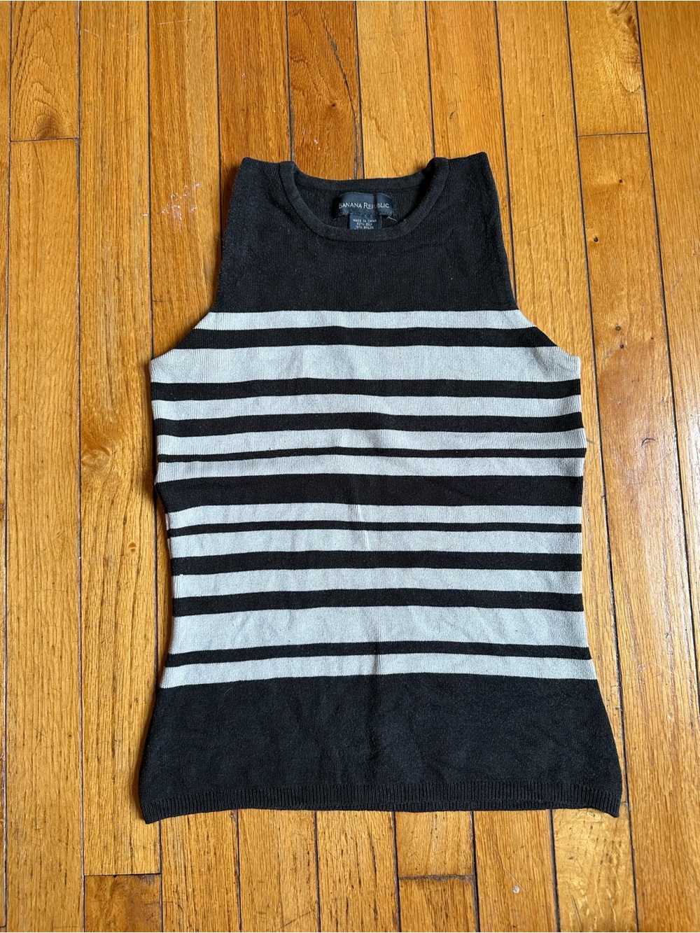 Banana Republic Black and Cream Striped Sleeveless Knit Tank